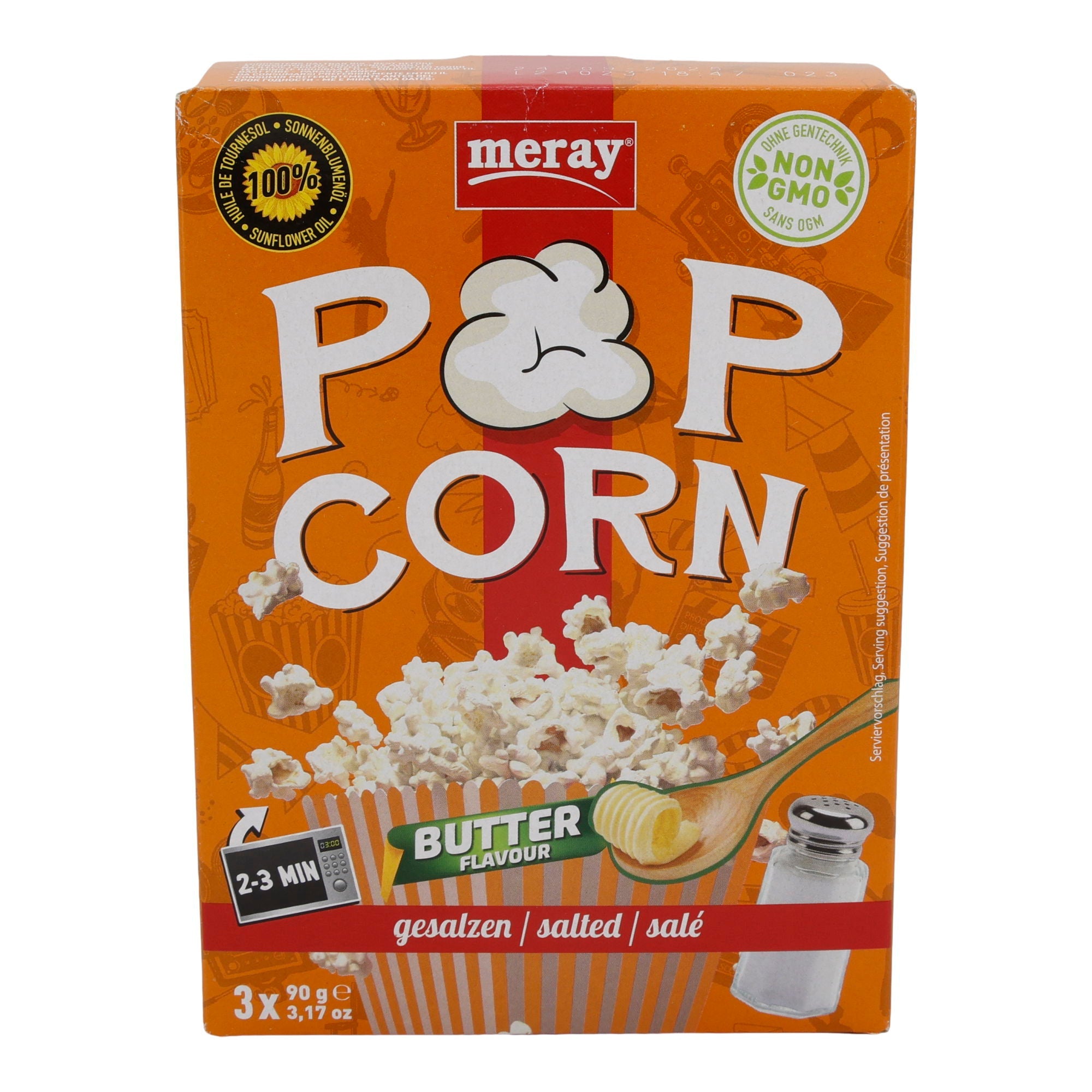 Popcorn Meray | Mikrowellen Popcorn | Mit Buttergeschmack, gesalzen | 3 x 90 g MERAY